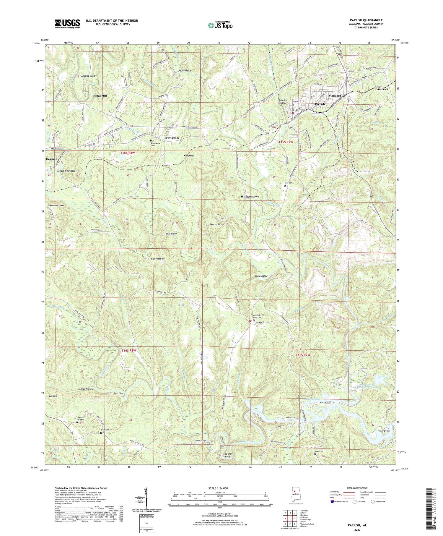Parrish Alabama US Topo Map Image