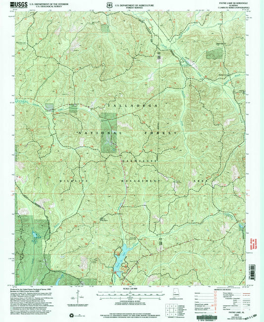 Classic USGS Payne Lake Alabama 7.5'x7.5' Topo Map Image
