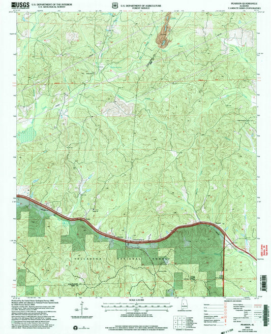 Classic USGS Pearson Alabama 7.5'x7.5' Topo Map Image