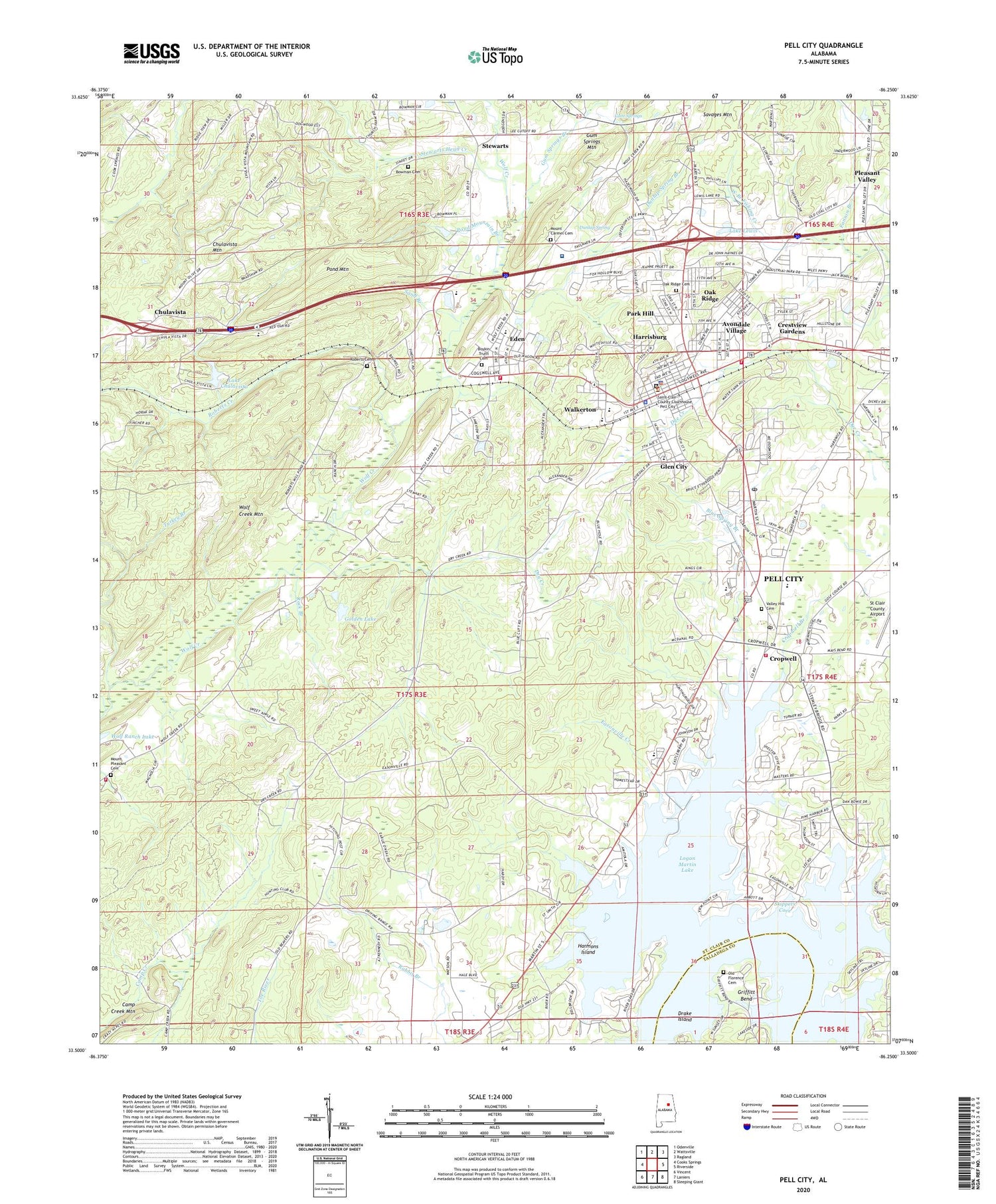 Pell City Alabama US Topo Map Image