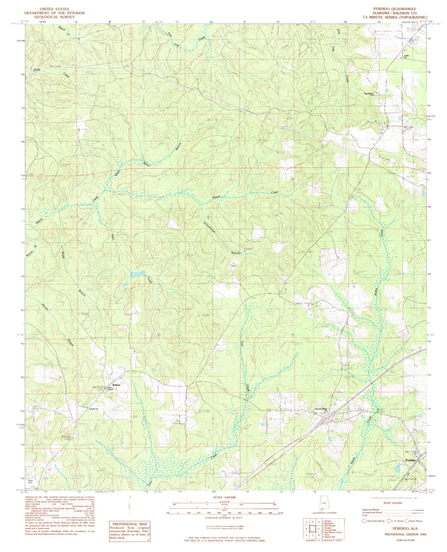 Classic USGS Perdido Alabama 7.5'x7.5' Topo Map Image