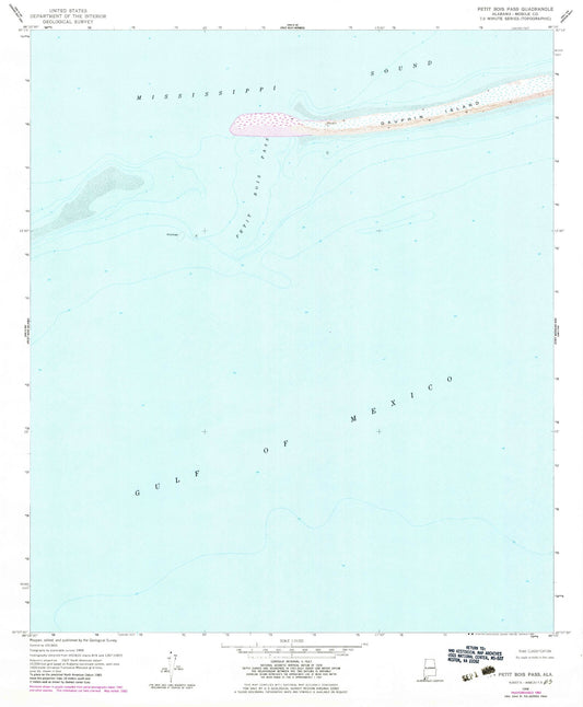 Classic USGS Petit Bois Pass Alabama 7.5'x7.5' Topo Map Image