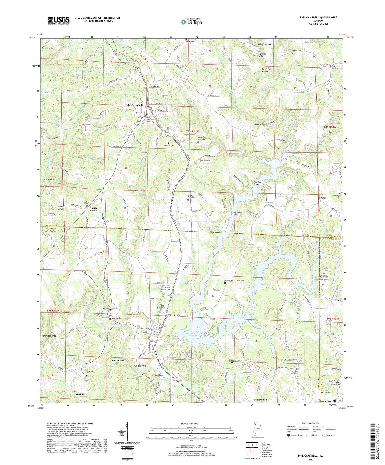 Phil Campbell Alabama US Topo Map Image