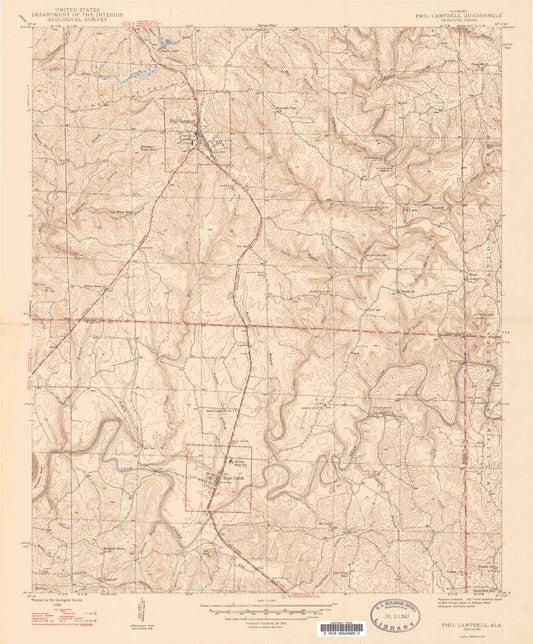 Classic USGS Phil Campbell Alabama 7.5'x7.5' Topo Map Image