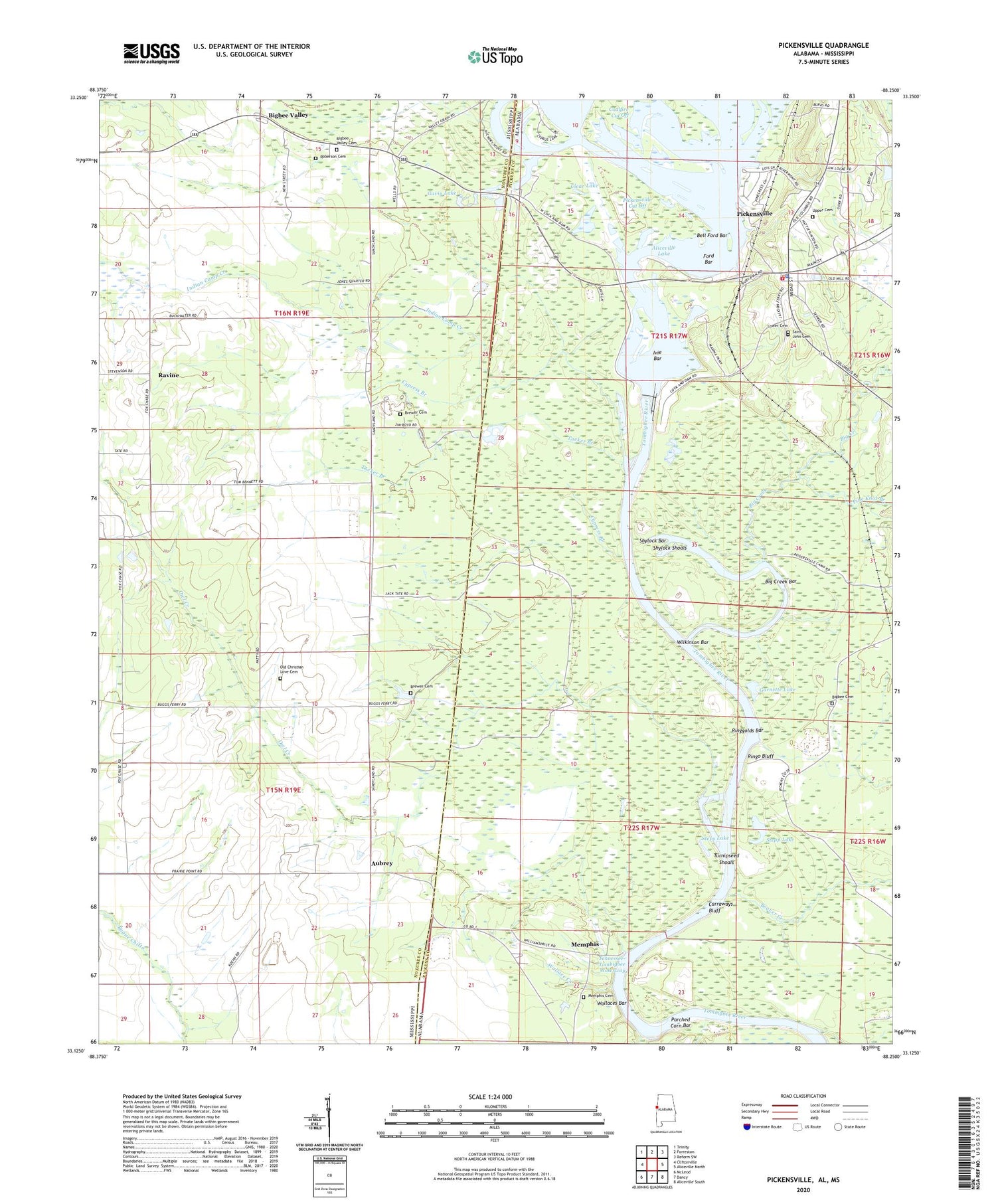 Pickensville Alabama US Topo Map Image