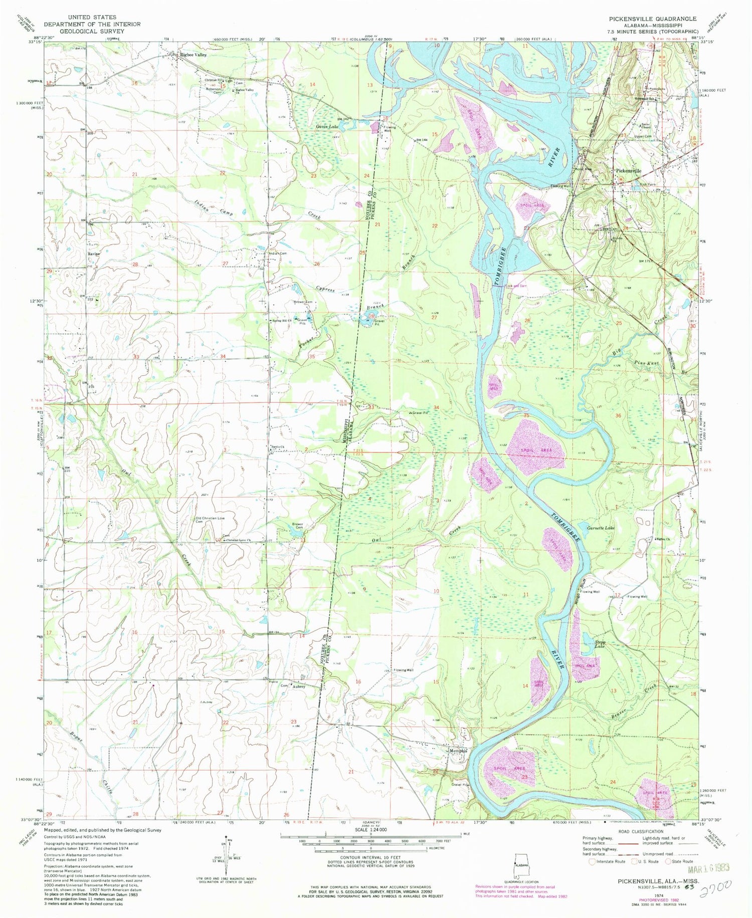 Classic USGS Pickensville Alabama 7.5'x7.5' Topo Map Image