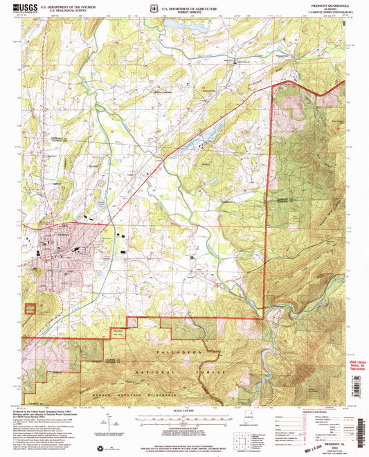 Classic USGS Piedmont Alabama 7.5'x7.5' Topo Map Image