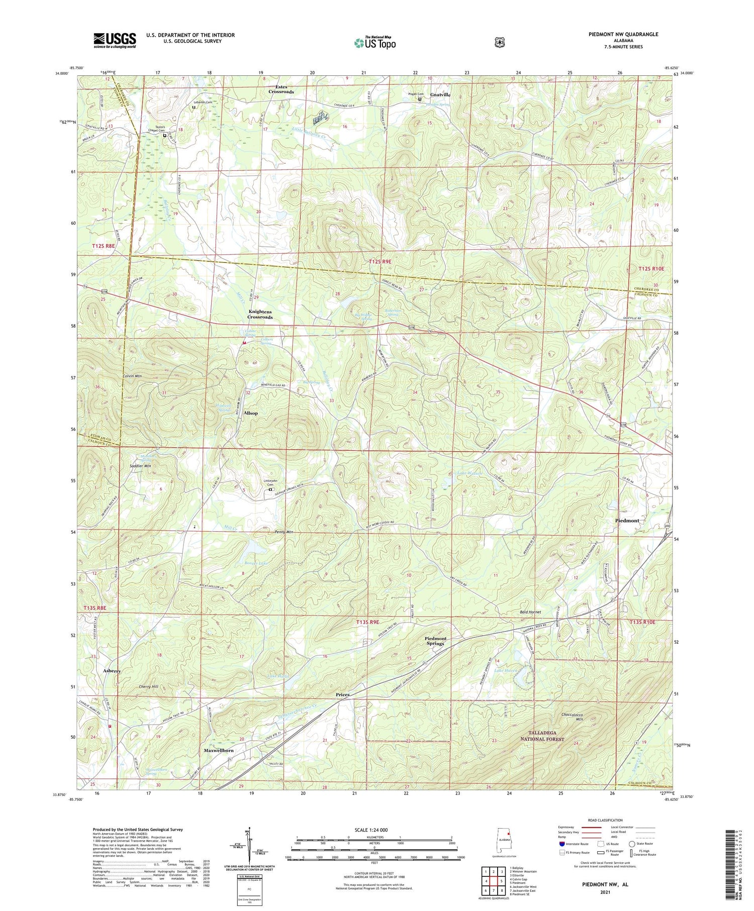 Piedmont NW Alabama US Topo Map Image