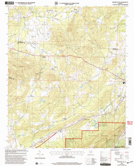 Classic USGS Piedmont NW Alabama 7.5'x7.5' Topo Map Image