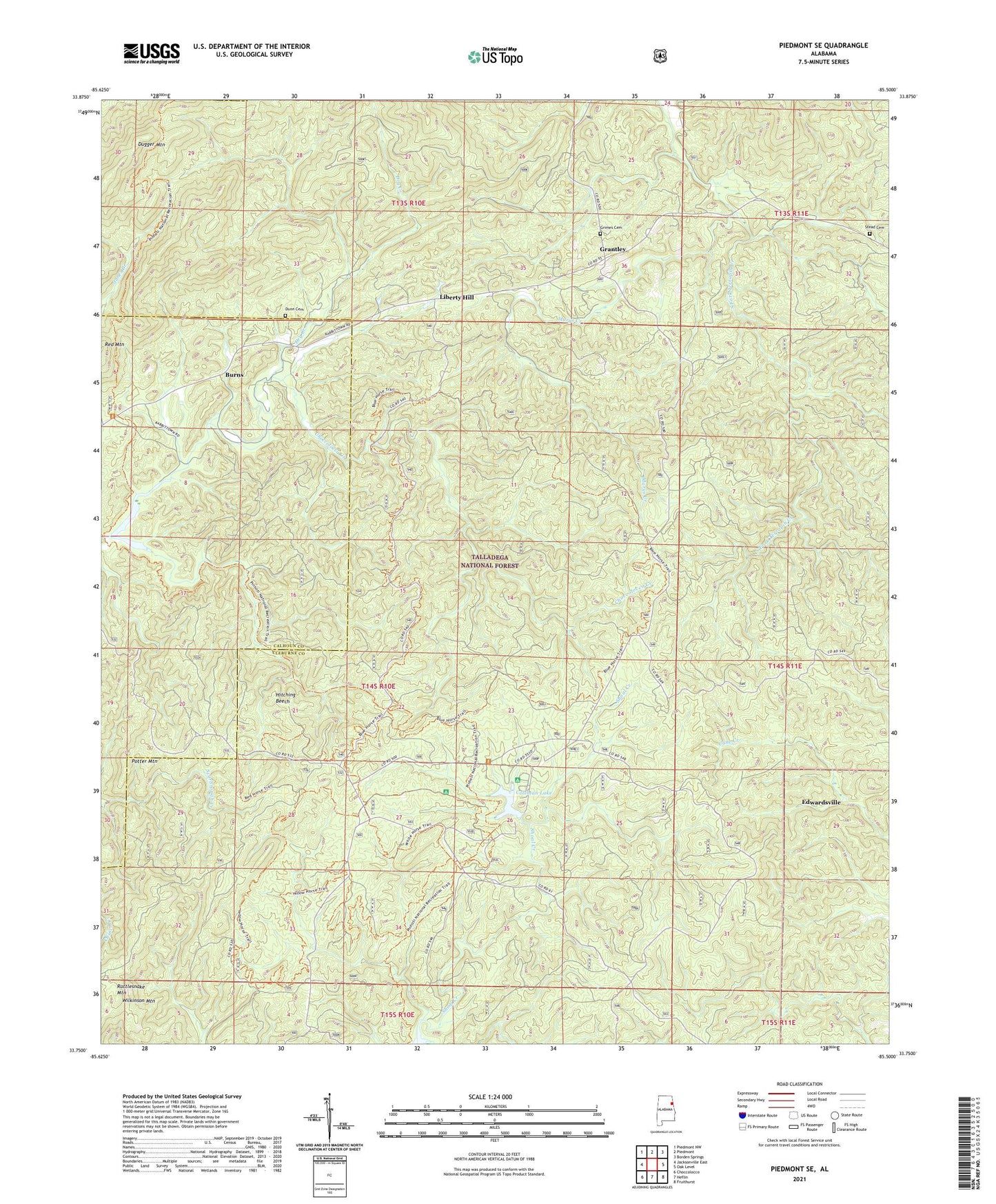 Piedmont SE Alabama US Topo Map Image