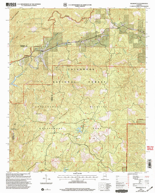 Classic USGS Piedmont SE Alabama 7.5'x7.5' Topo Map Image