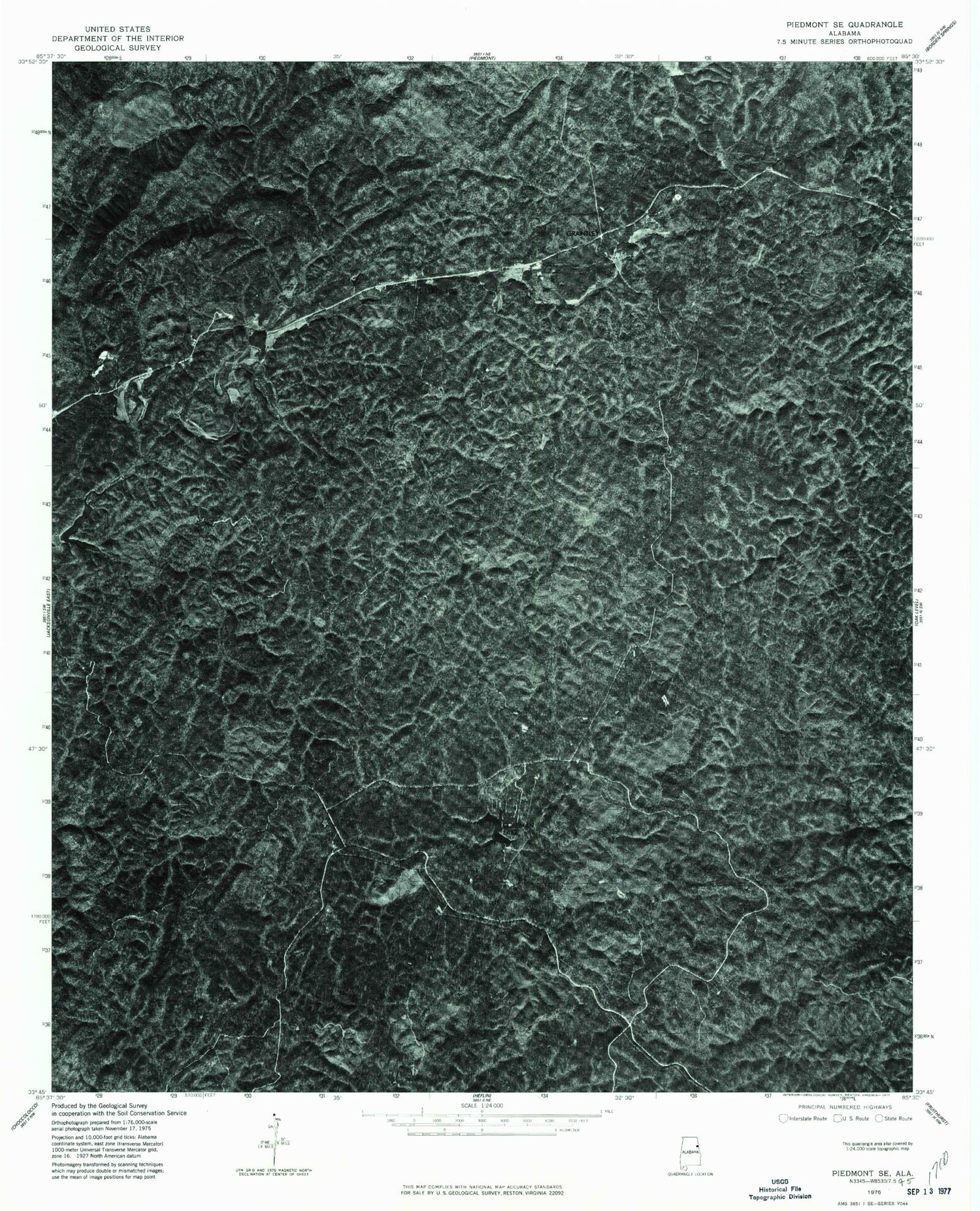 Classic USGS Piedmont SE Alabama 7.5'x7.5' Topo Map Image