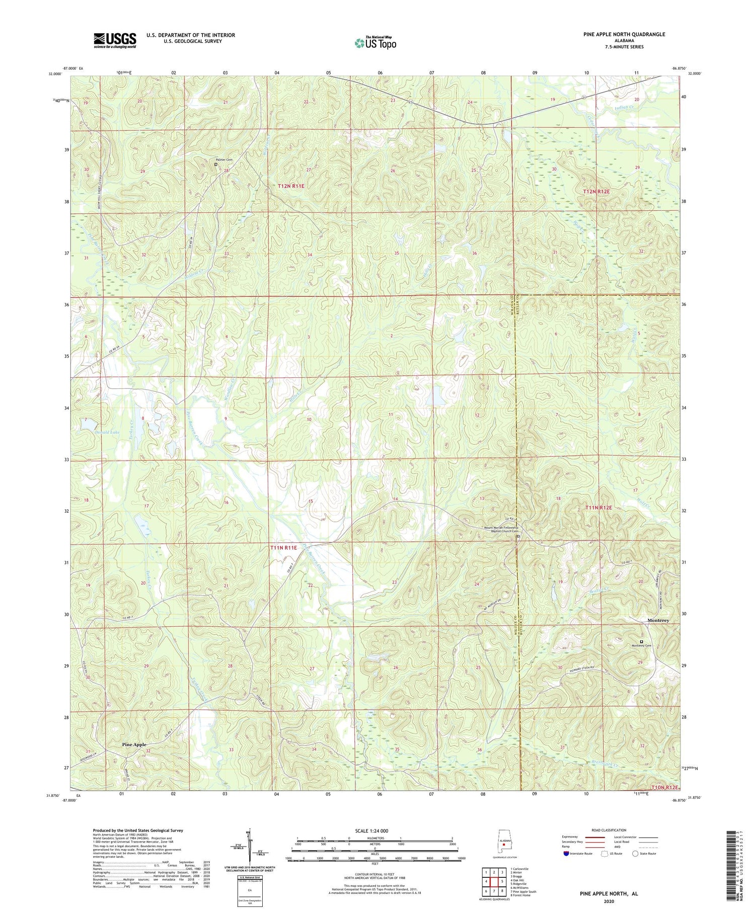 Pine Apple North Alabama US Topo Map Image