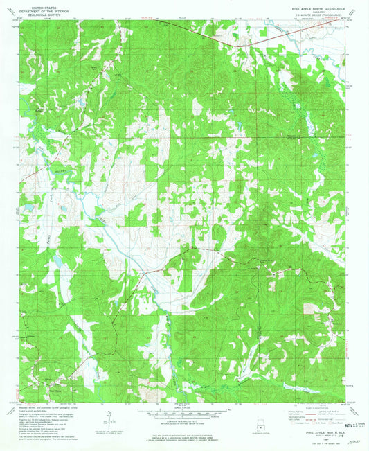 Classic USGS Pine Apple North Alabama 7.5'x7.5' Topo Map Image