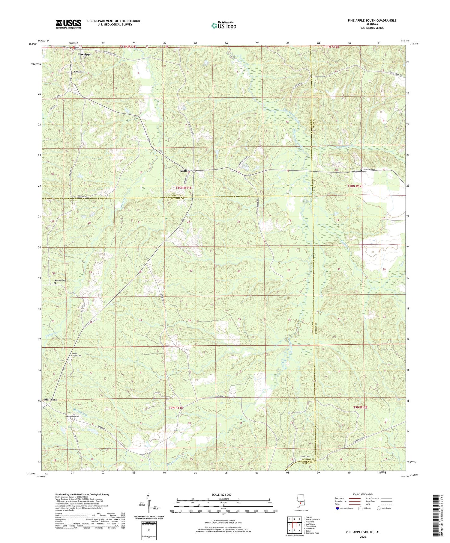 Pine Apple South Alabama US Topo Map Image