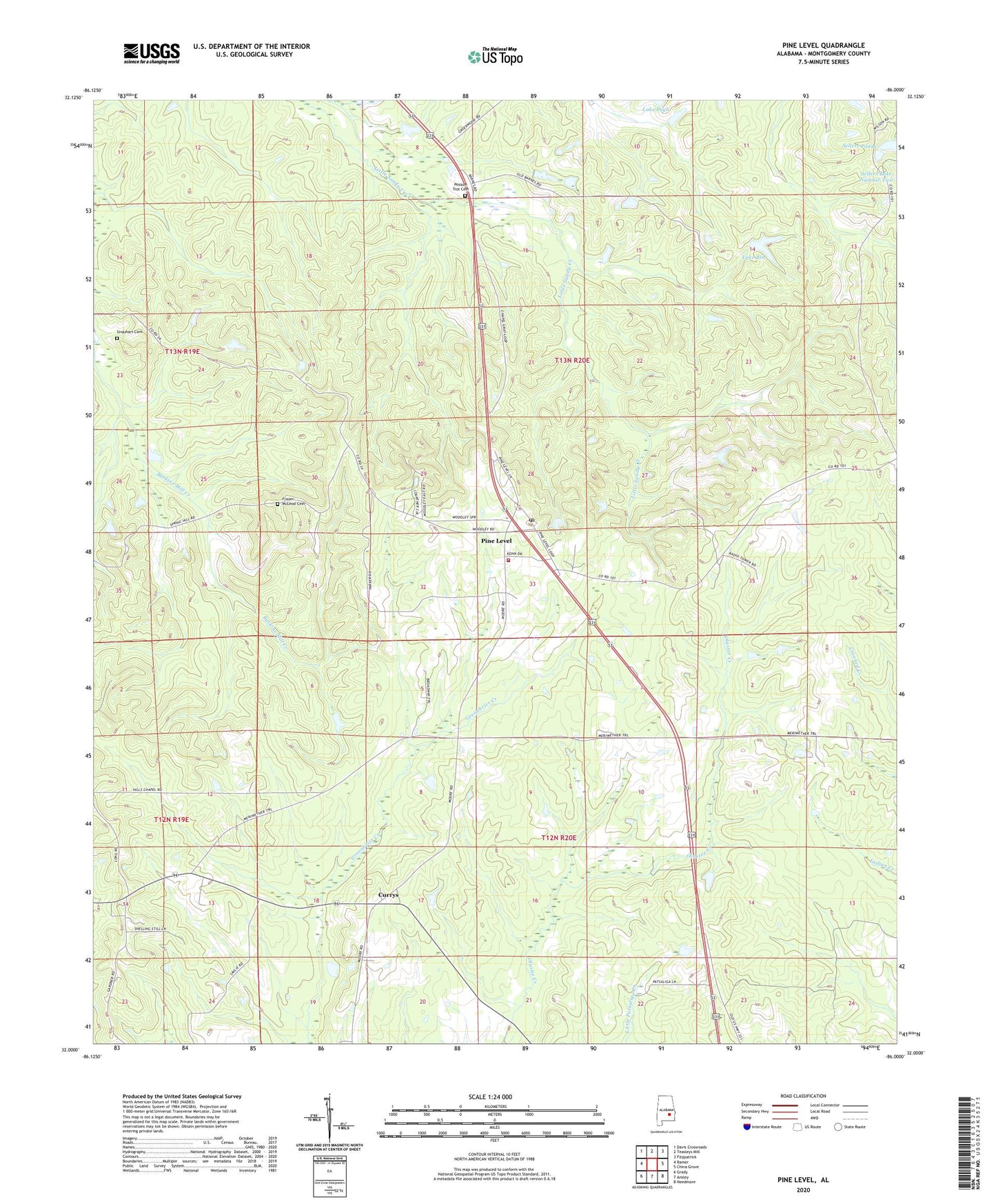 Pine Level Alabama US Topo Map Image