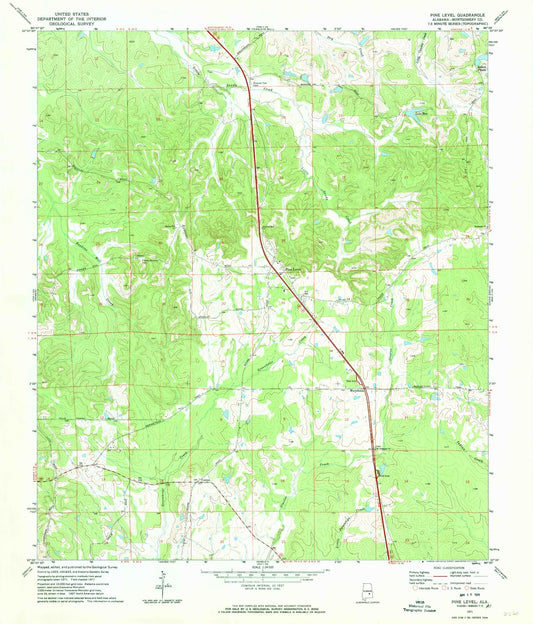 Classic USGS Pine Level Alabama 7.5'x7.5' Topo Map Image