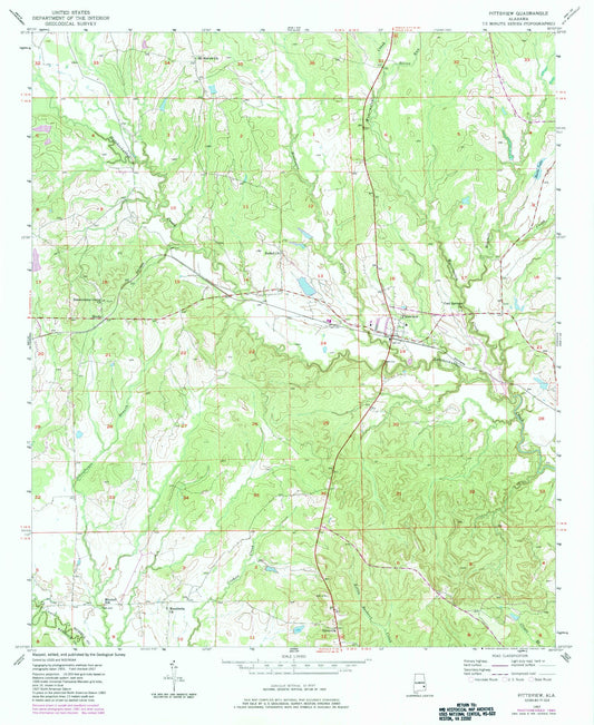 Classic USGS Pittsview Alabama 7.5'x7.5' Topo Map Image