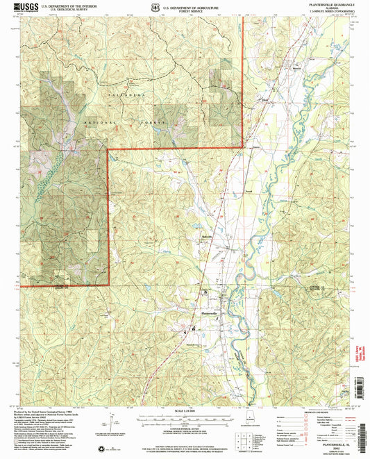 Classic USGS Plantersville Alabama 7.5'x7.5' Topo Map Image