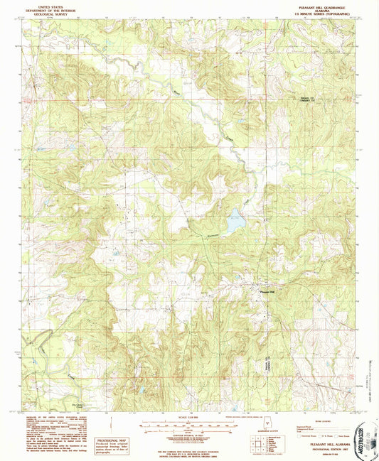 Classic USGS Pleasant Hill Alabama 7.5'x7.5' Topo Map Image