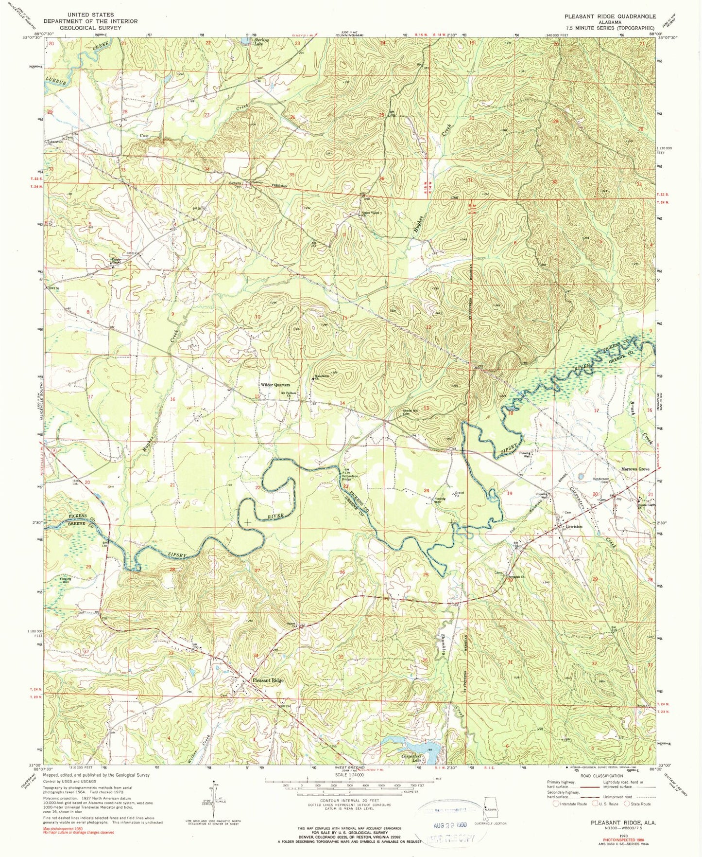 Classic USGS Pleasant Ridge Alabama 7.5'x7.5' Topo Map Image
