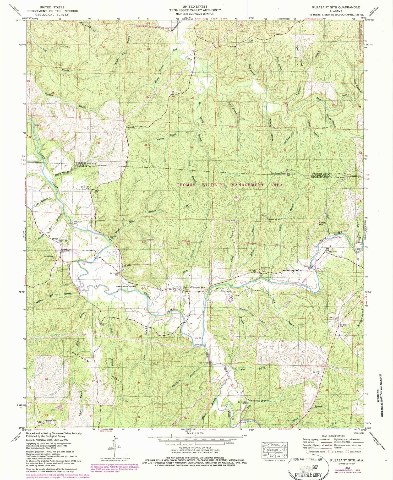 Classic USGS Pleasant Site Alabama 7.5'x7.5' Topo Map Image