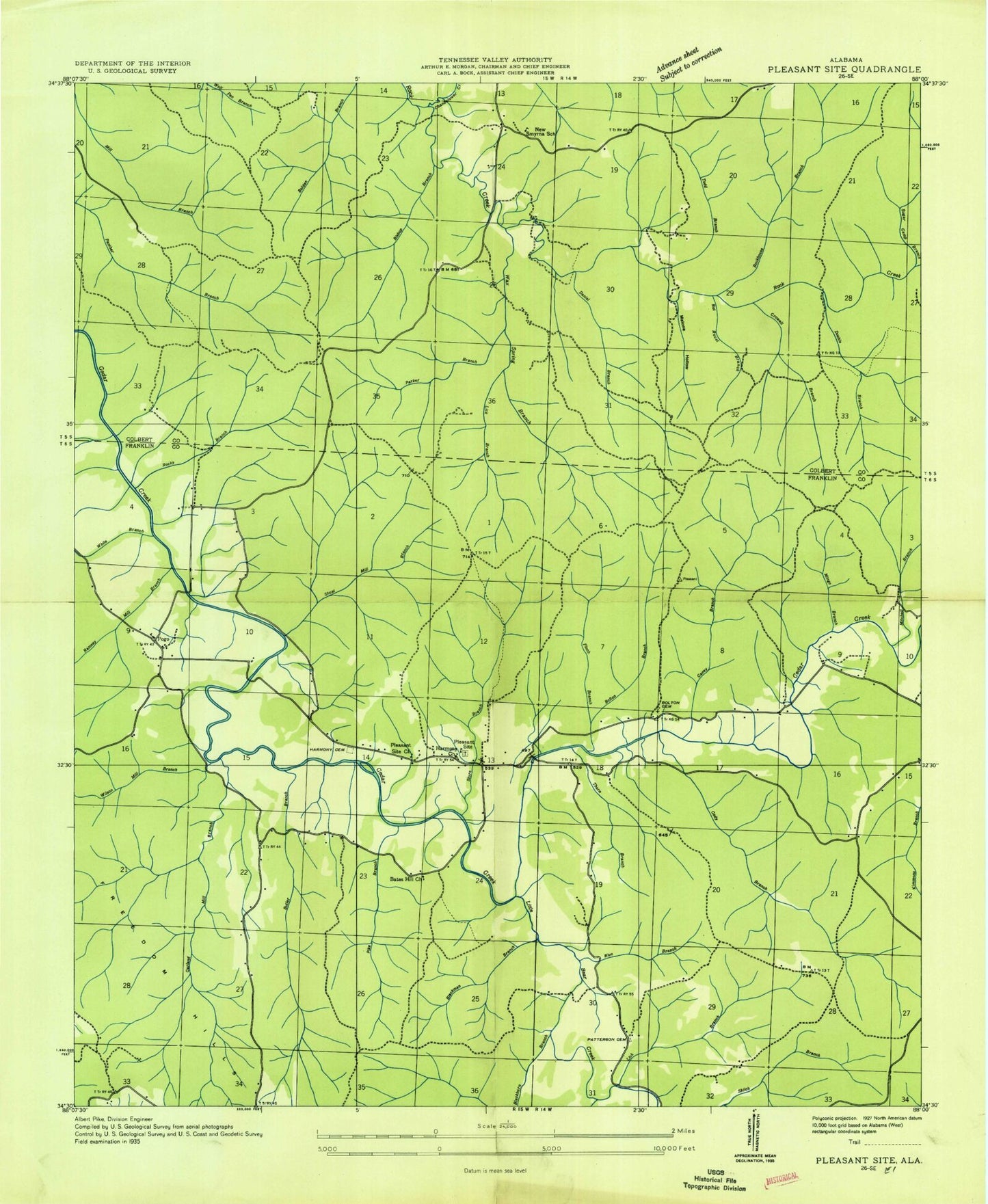 Classic USGS Pleasant Site Alabama 7.5'x7.5' Topo Map Image