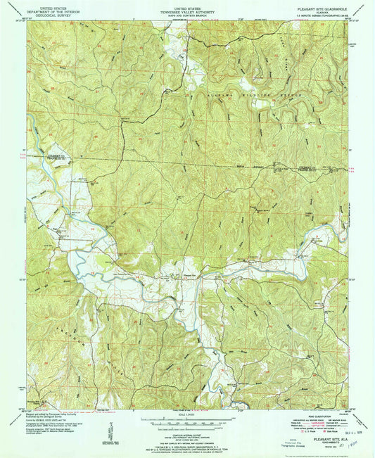 Classic USGS Pleasant Site Alabama 7.5'x7.5' Topo Map Image