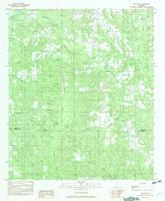 Classic USGS Pletcher Alabama 7.5'x7.5' Topo Map Image