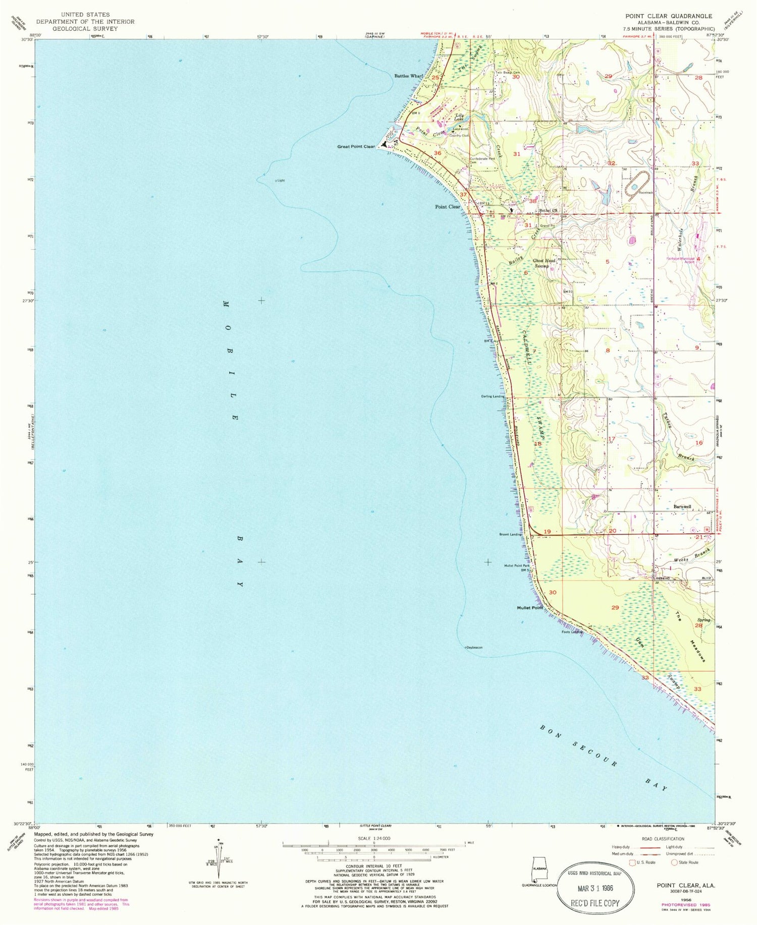 Classic USGS Point Clear Alabama 7.5'x7.5' Topo Map Image