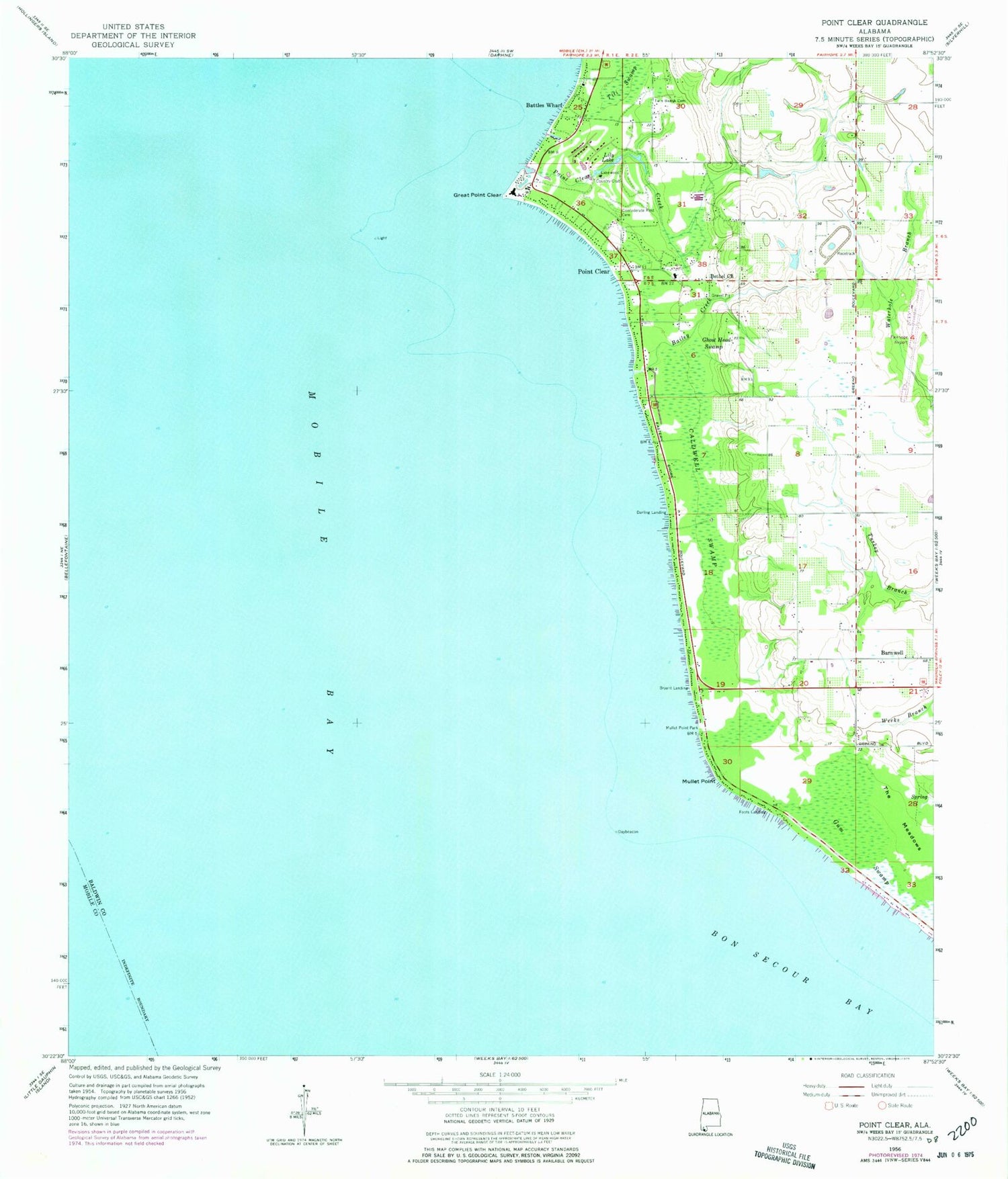 Classic USGS Point Clear Alabama 7.5'x7.5' Topo Map Image