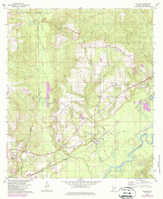 Classic USGS Pollard Alabama 7.5'x7.5' Topo Map Image