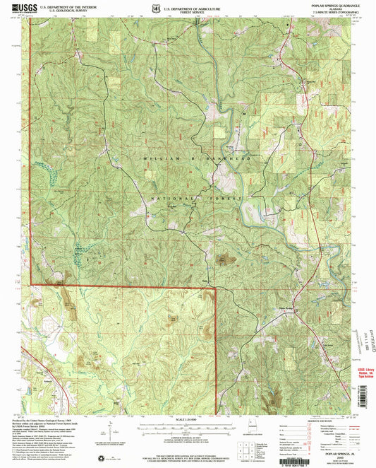Classic USGS Poplar Springs Alabama 7.5'x7.5' Topo Map Image