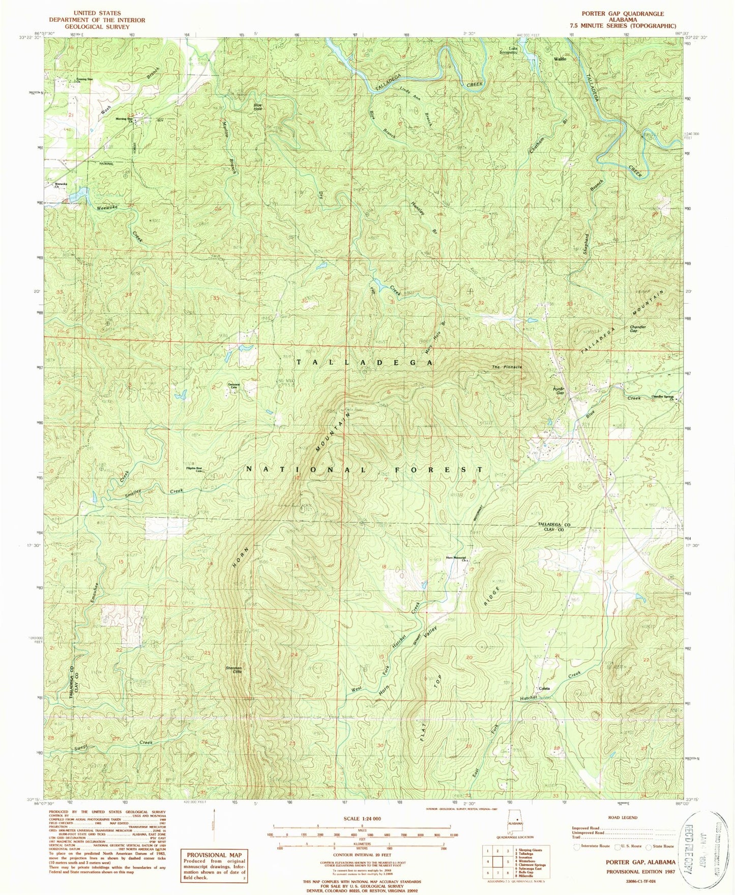 Classic USGS Porter Gap Alabama 7.5'x7.5' Topo Map Image