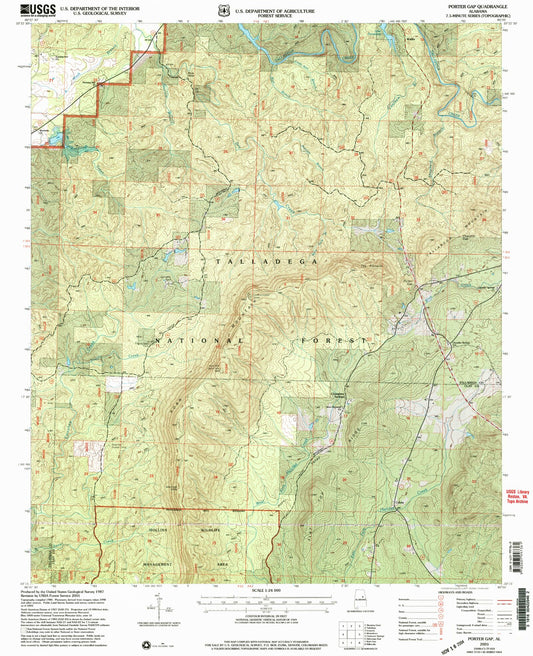 Classic USGS Porter Gap Alabama 7.5'x7.5' Topo Map Image