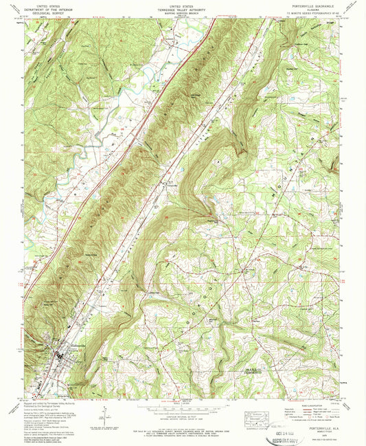 Classic USGS Portersville Alabama 7.5'x7.5' Topo Map Image