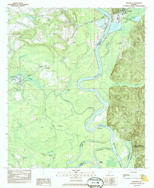 Classic USGS Prestwick Alabama 7.5'x7.5' Topo Map Image
