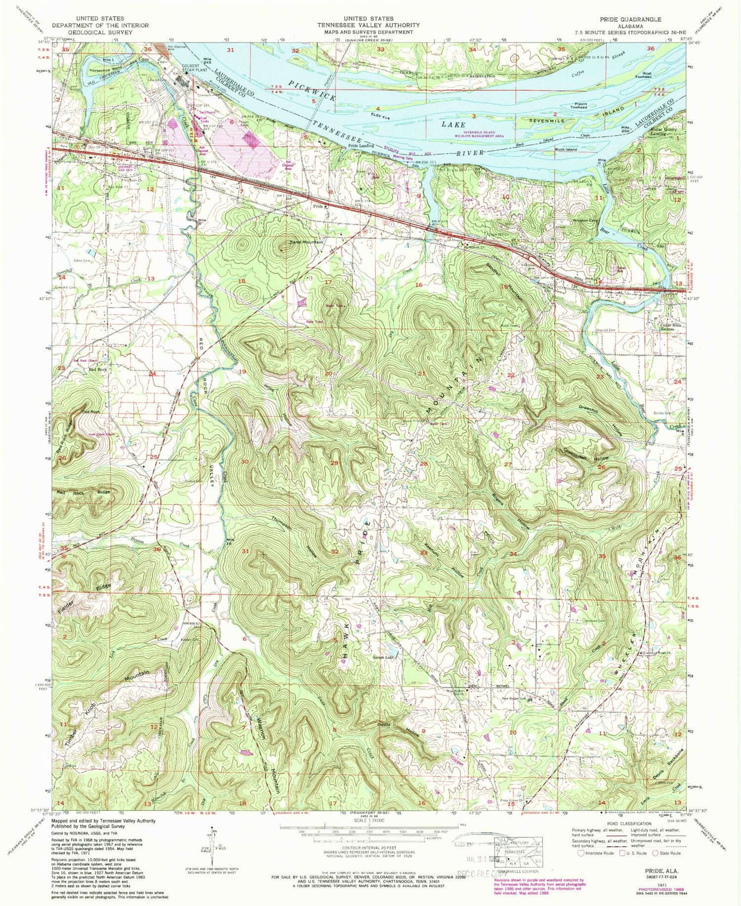 Classic USGS Pride Alabama 7.5'x7.5' Topo Map Image