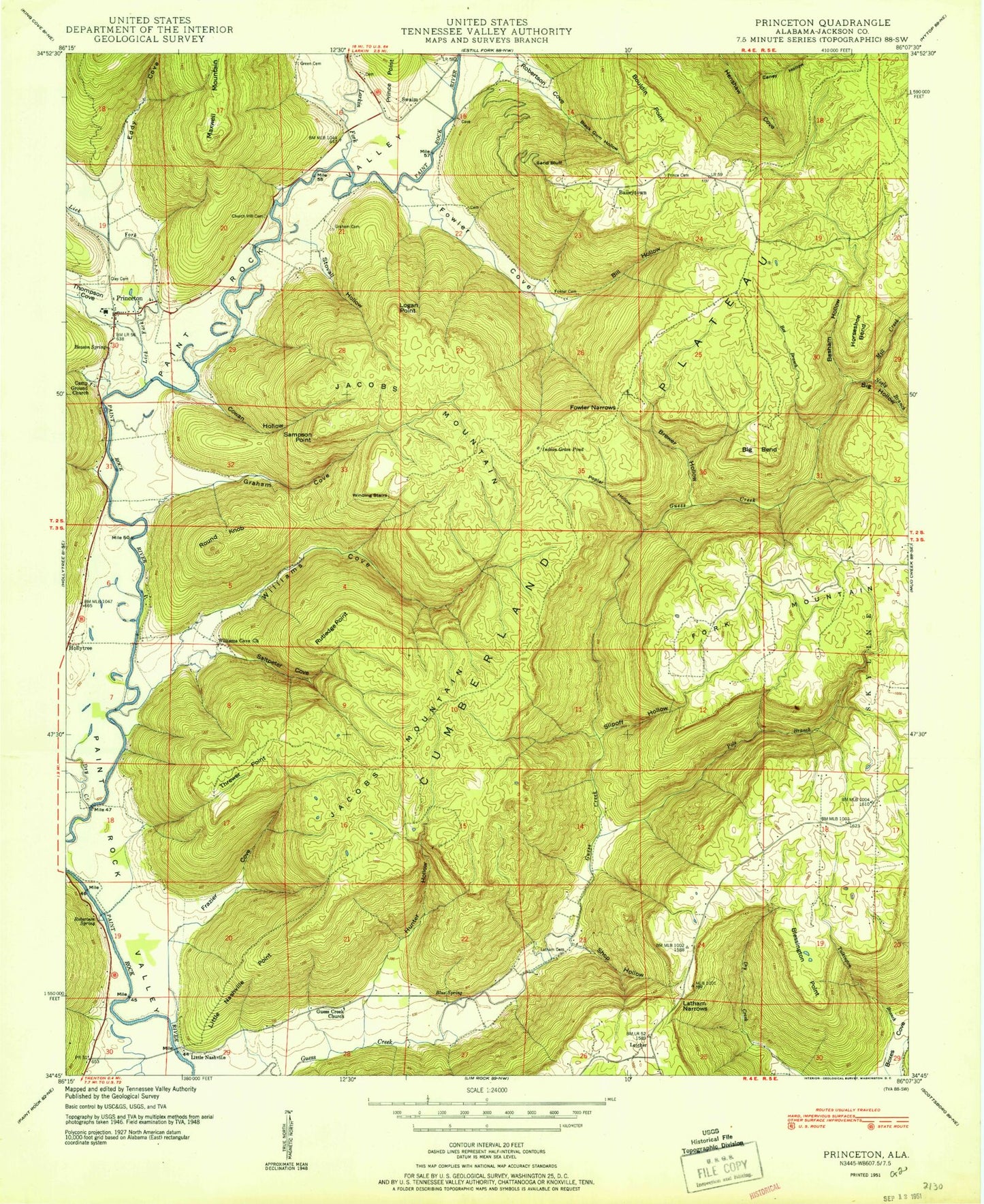 Classic USGS Princeton Alabama 7.5'x7.5' Topo Map Image