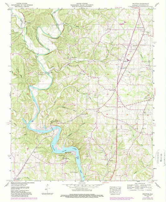 Classic USGS Pruitton Alabama 7.5'x7.5' Topo Map Image