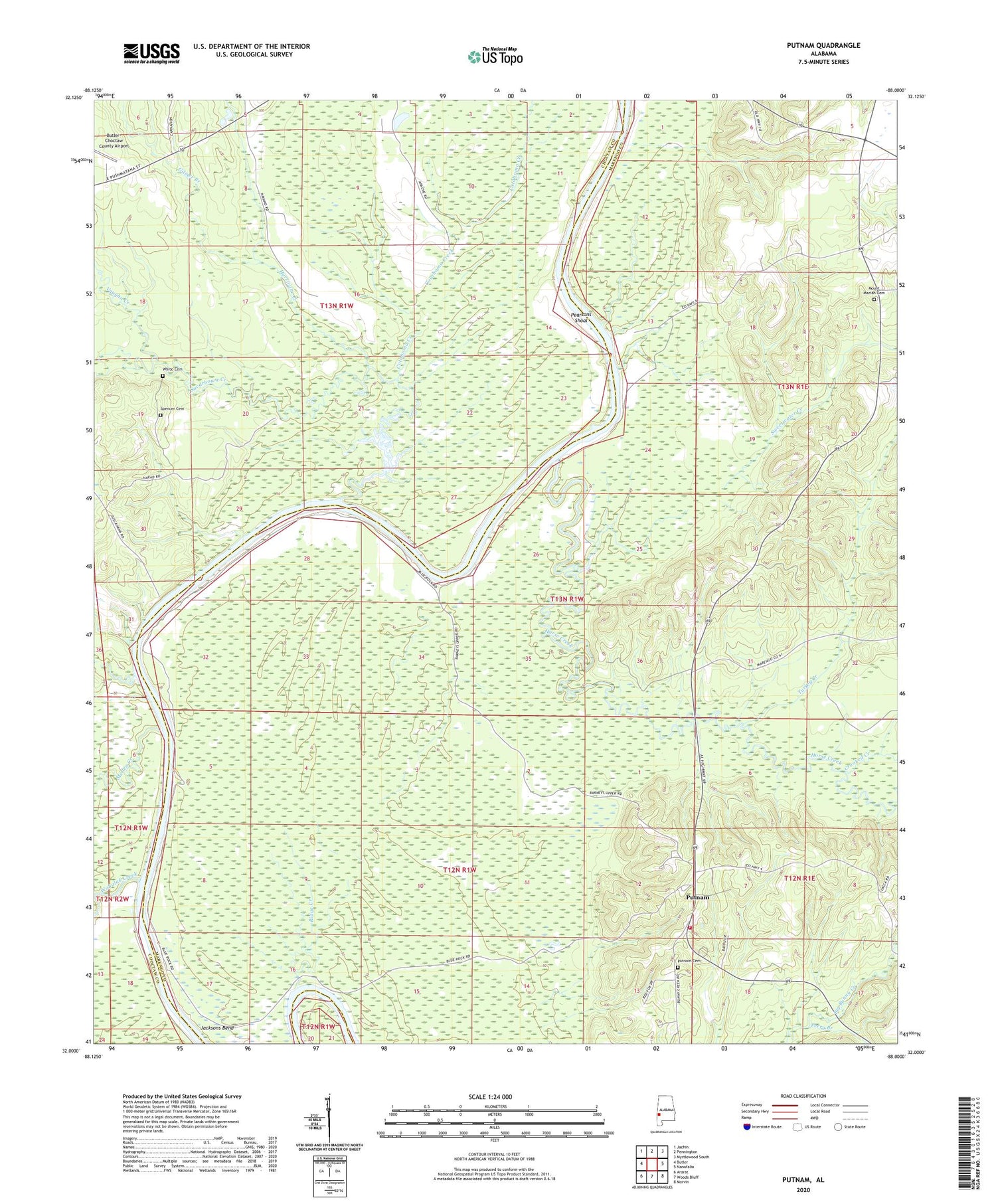 Putnam Alabama US Topo Map Image