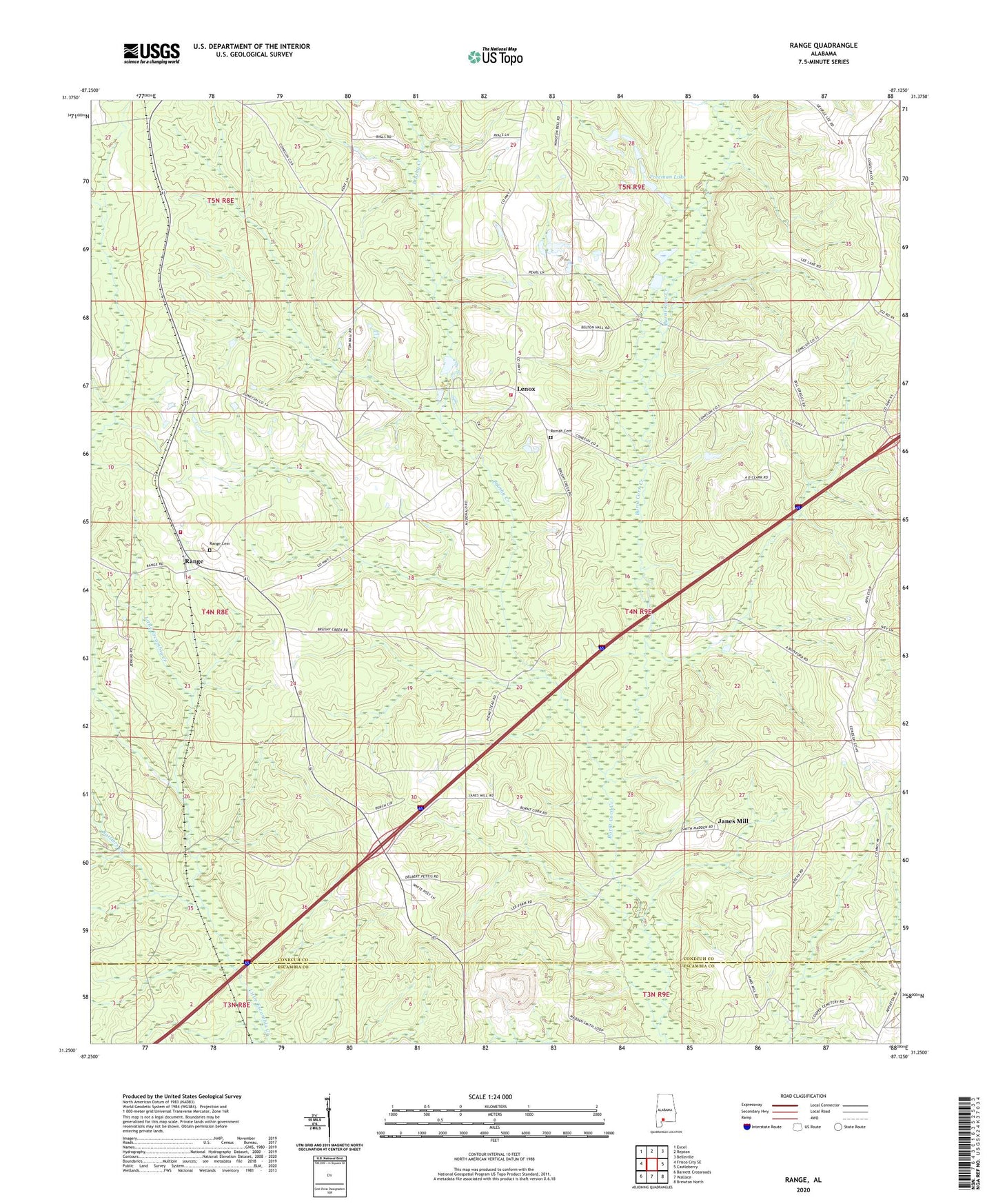 Range Alabama US Topo Map Image