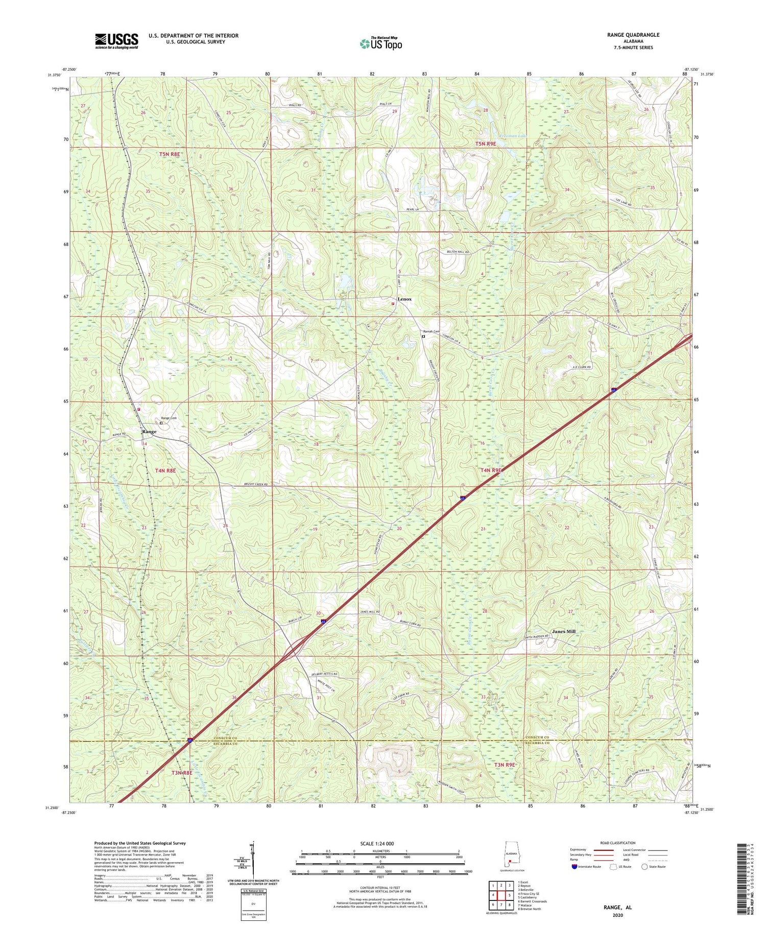Range Alabama US Topo Map Image