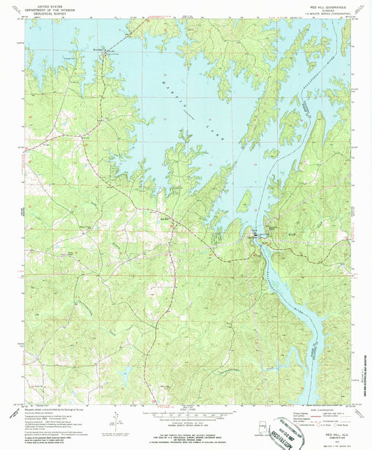 Classic USGS Red Hill Alabama 7.5'x7.5' Topo Map Image