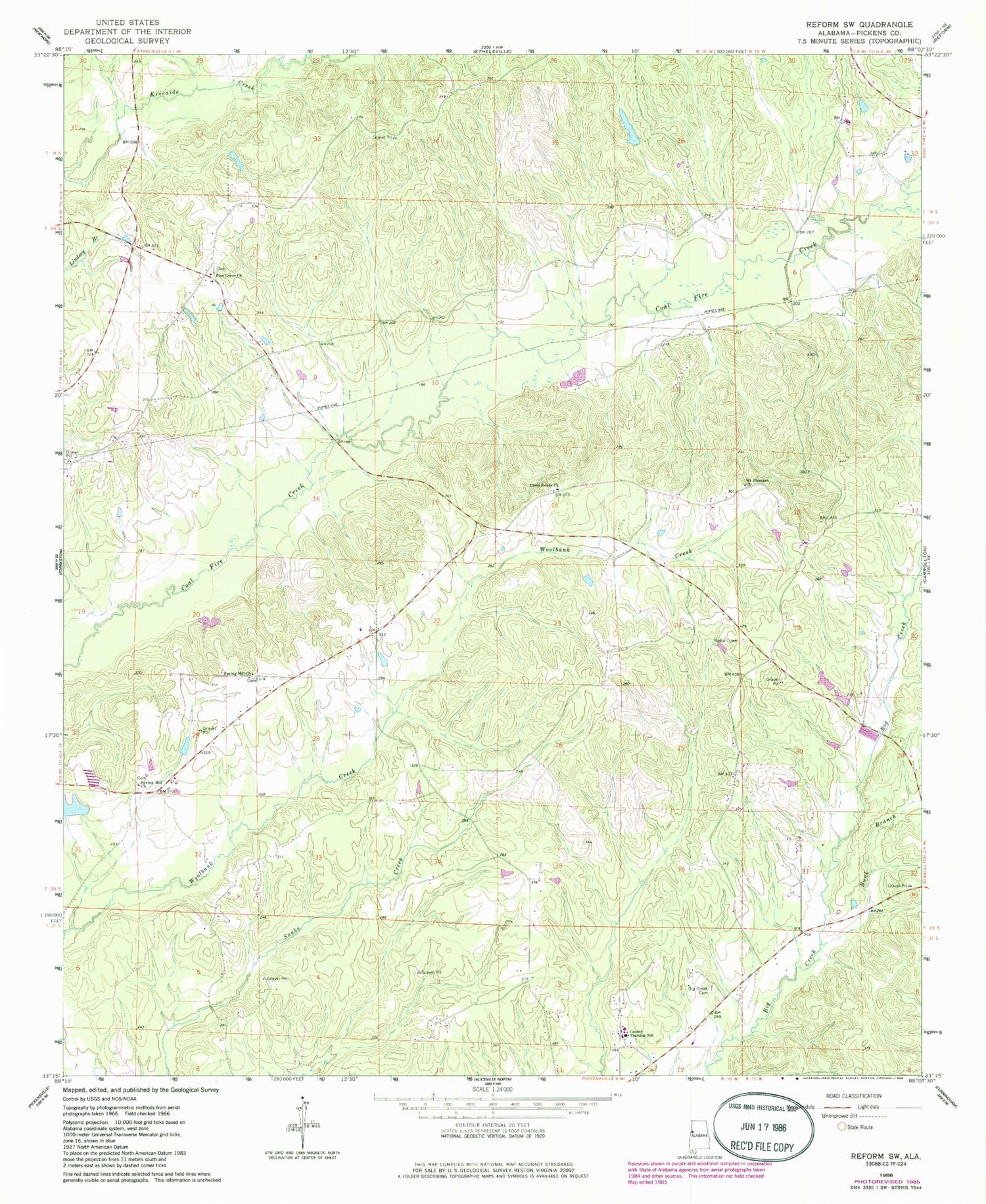 Classic USGS Reform SW Alabama 7.5'x7.5' Topo Map Image