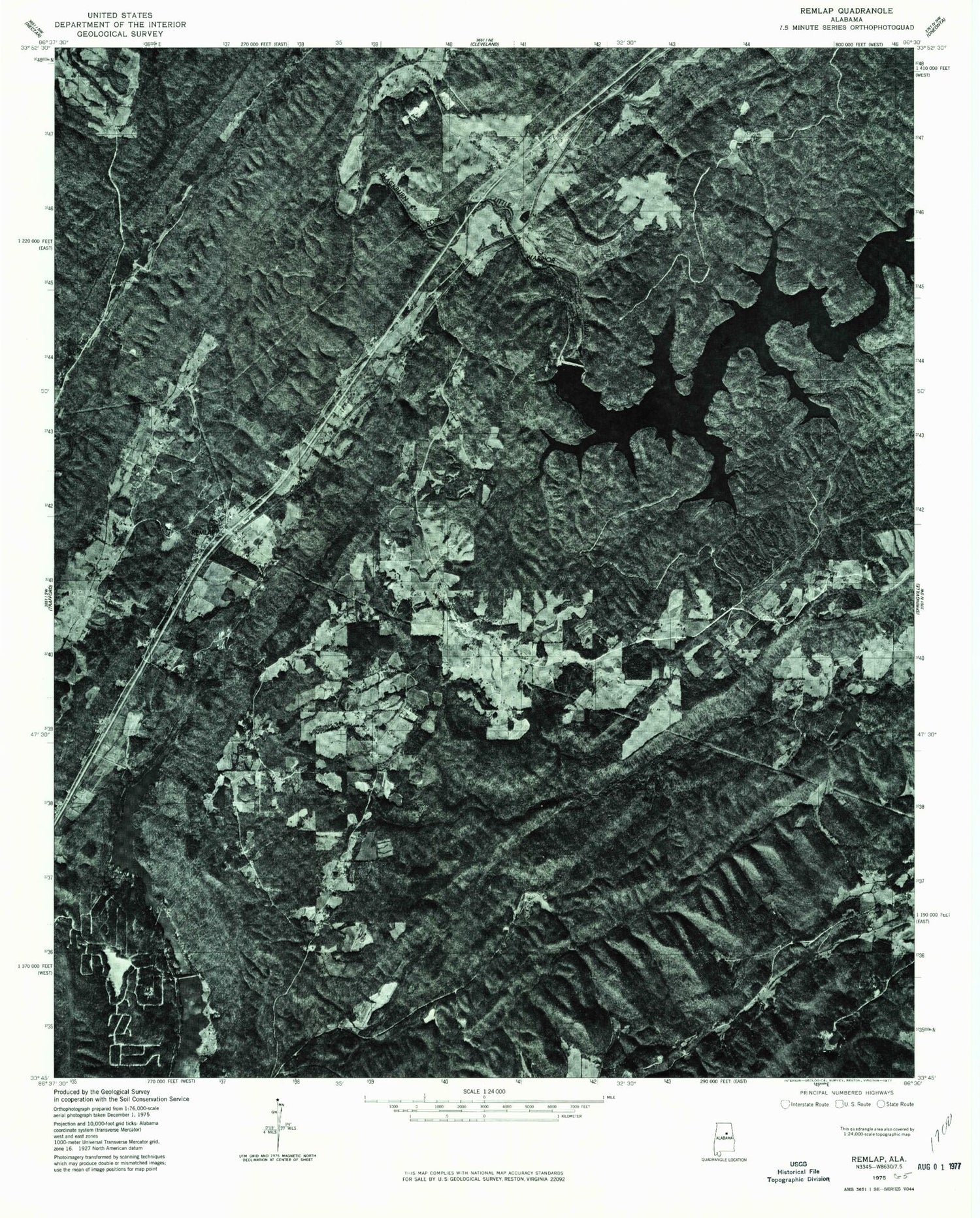 Classic USGS Remlap Alabama 7.5'x7.5' Topo Map Image