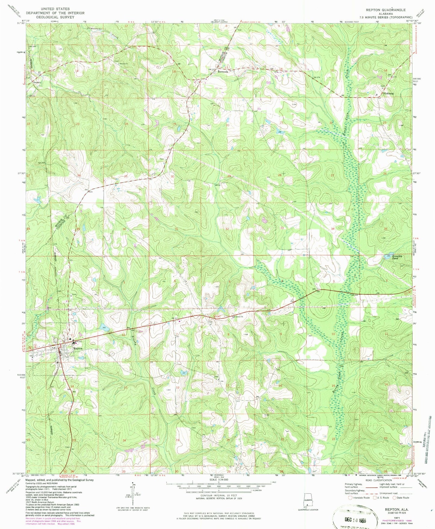 Classic USGS Repton Alabama 7.5'x7.5' Topo Map Image