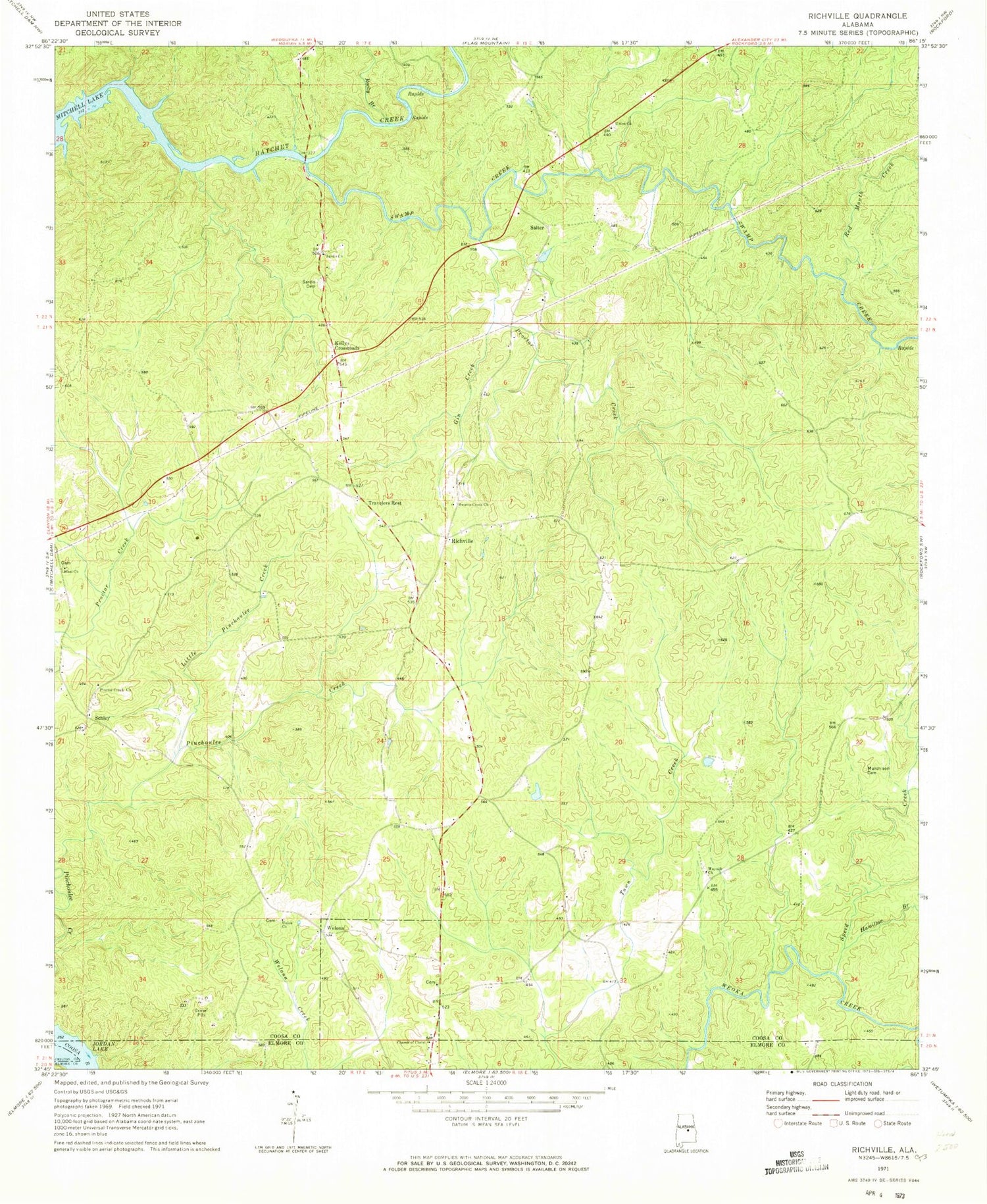 Classic USGS Richville Alabama 7.5'x7.5' Topo Map Image