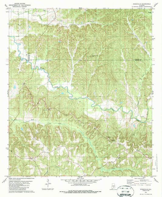 Classic USGS Ridgeville Alabama 7.5'x7.5' Topo Map Image
