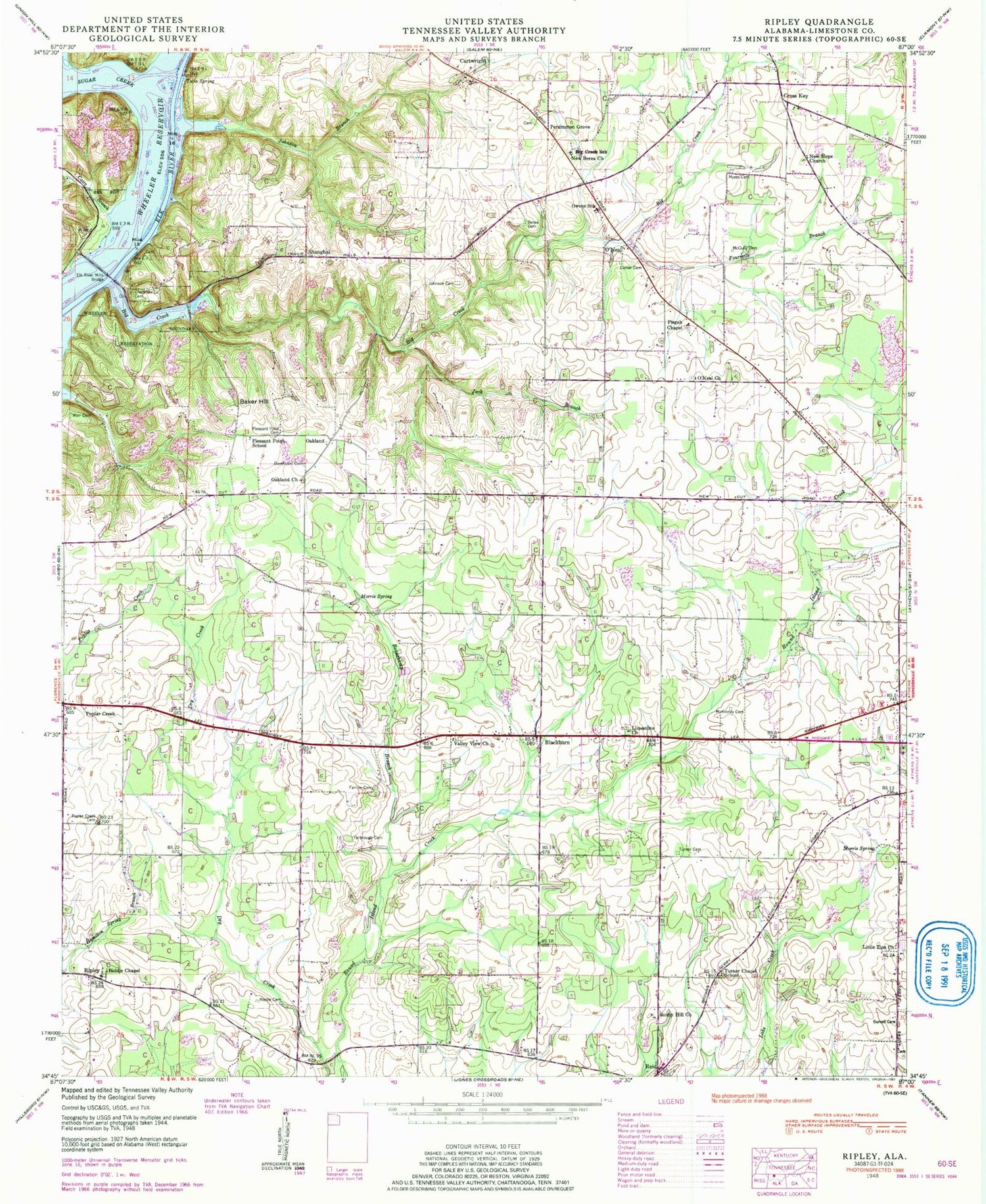 Classic USGS Ripley Alabama 7.5'x7.5' Topo Map Image